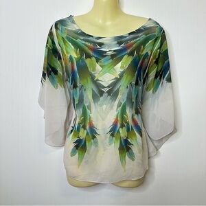 Charlotte Russe Green and White Batwing Sleeve Blouse size S